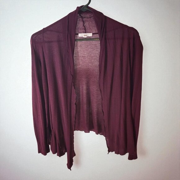 Active Basic Wine Burgundy Drape Cardigan – Lightweight Open Front Sweater M - Picture 2 of 8